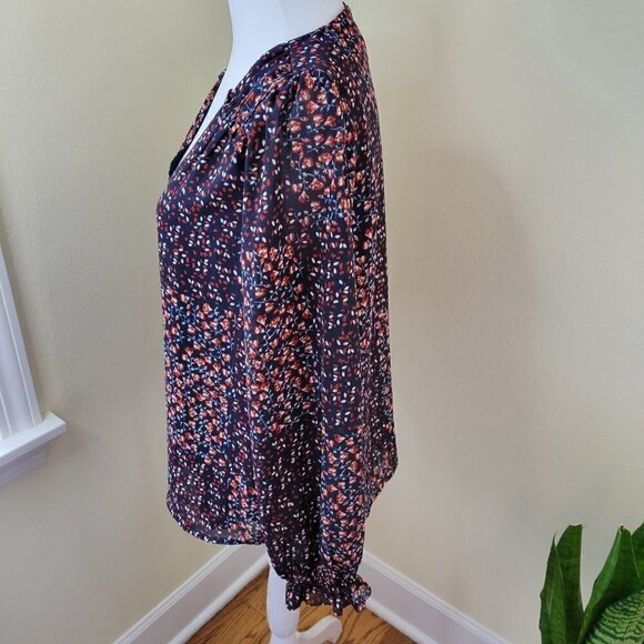 Skies Are Blue Long Sleeve Blouse Navy Floral V-Neck Top Womens Size XS - Picture 3 of 14